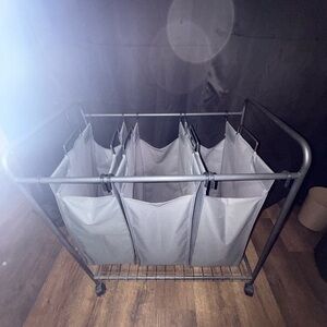 Gray Rolling Laundry Cart